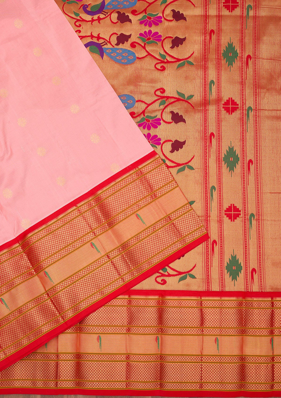 Peach Zariwork Pure Silk Saree-Koskii