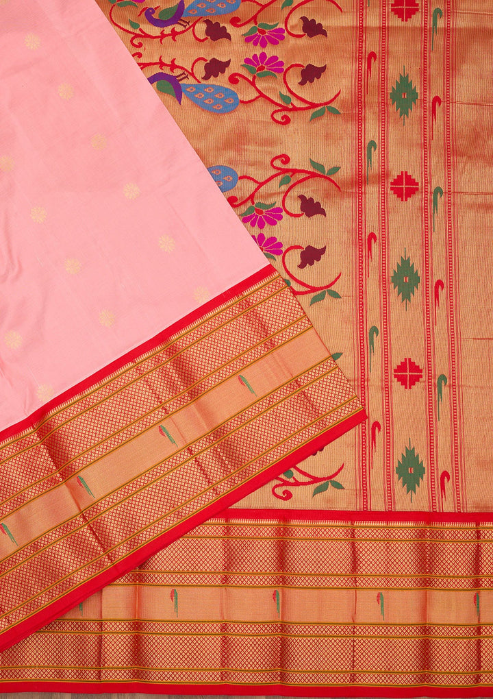 Peach Zariwork Pure Silk Saree-Koskii