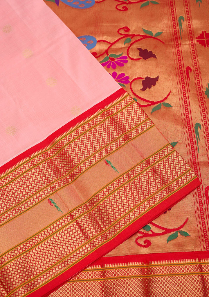 Peach Zariwork Pure Silk Saree-Koskii