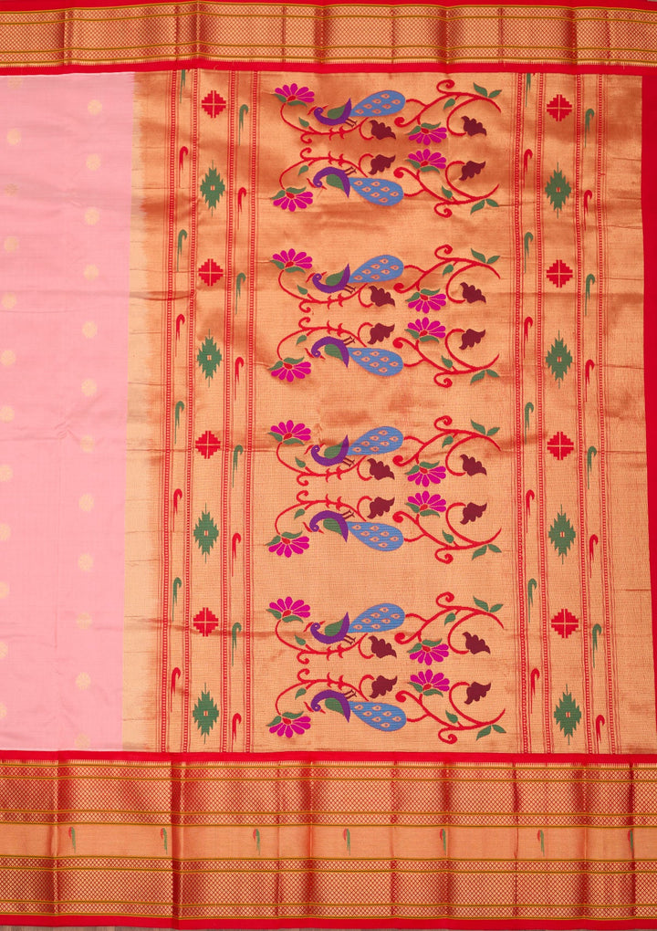 Peach Zariwork Pure Silk Saree-Koskii