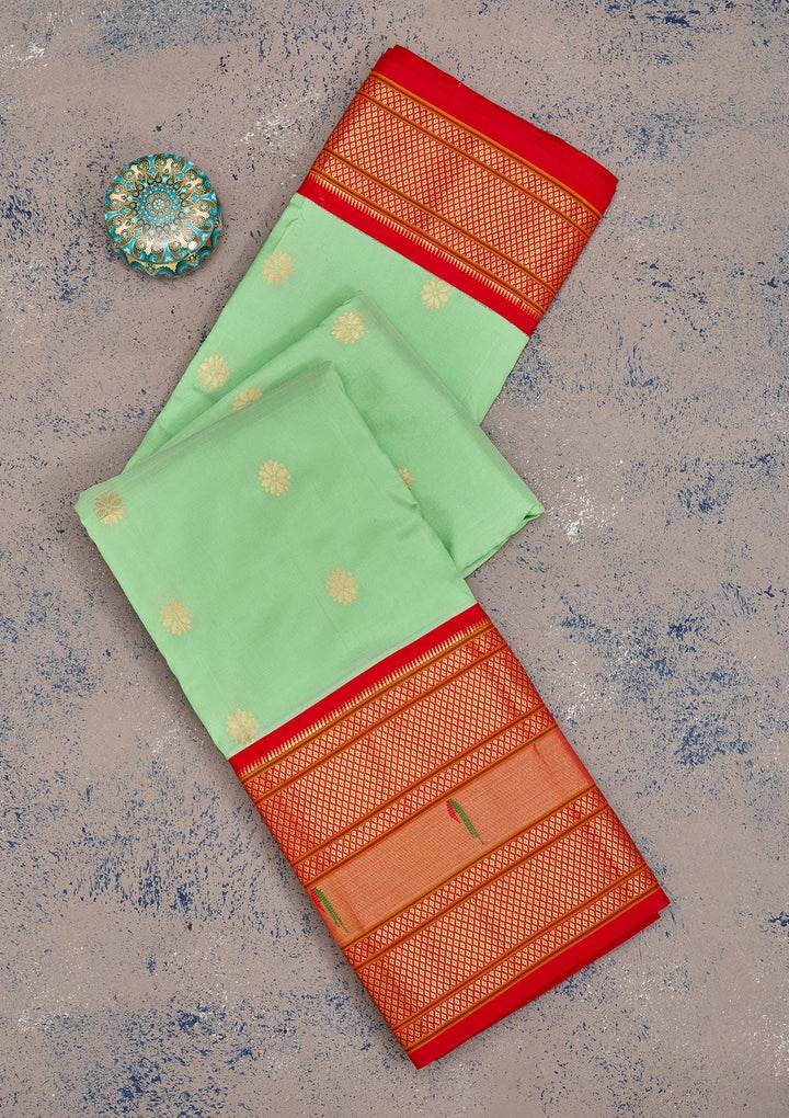 Sea Green Zariwork Pure Silk Saree-Koskii