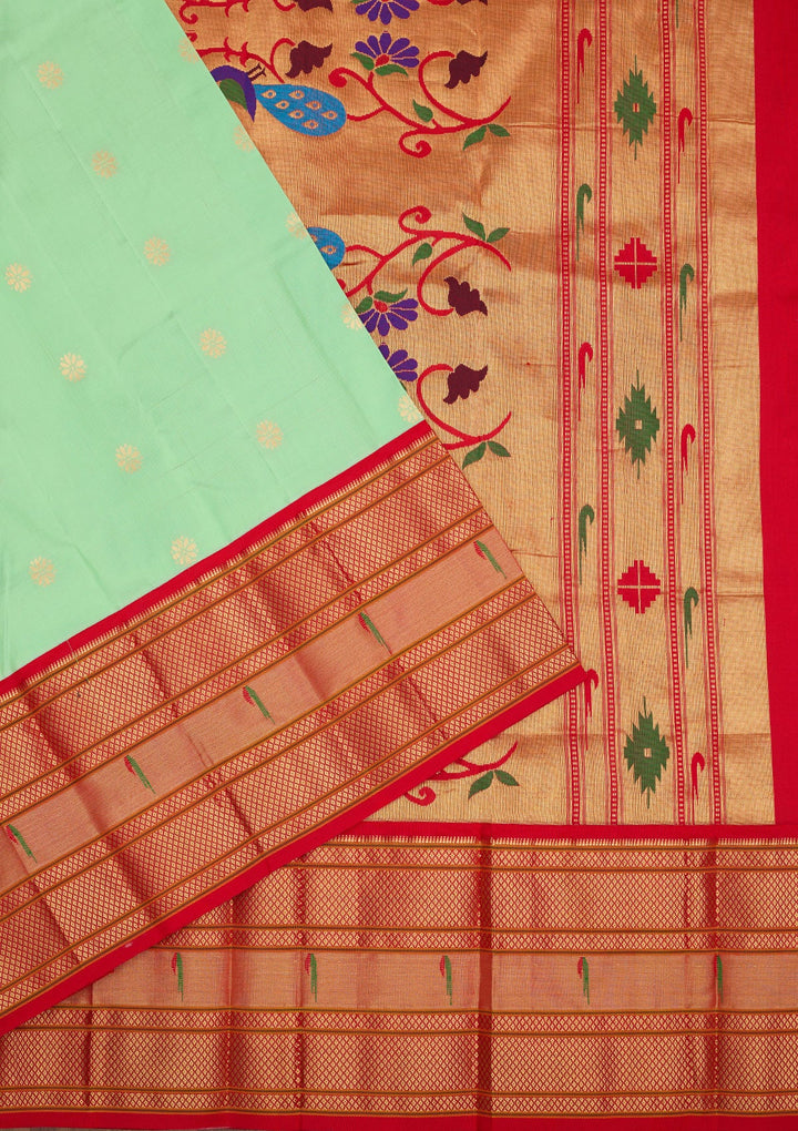 Sea Green Zariwork Pure Silk Saree-Koskii