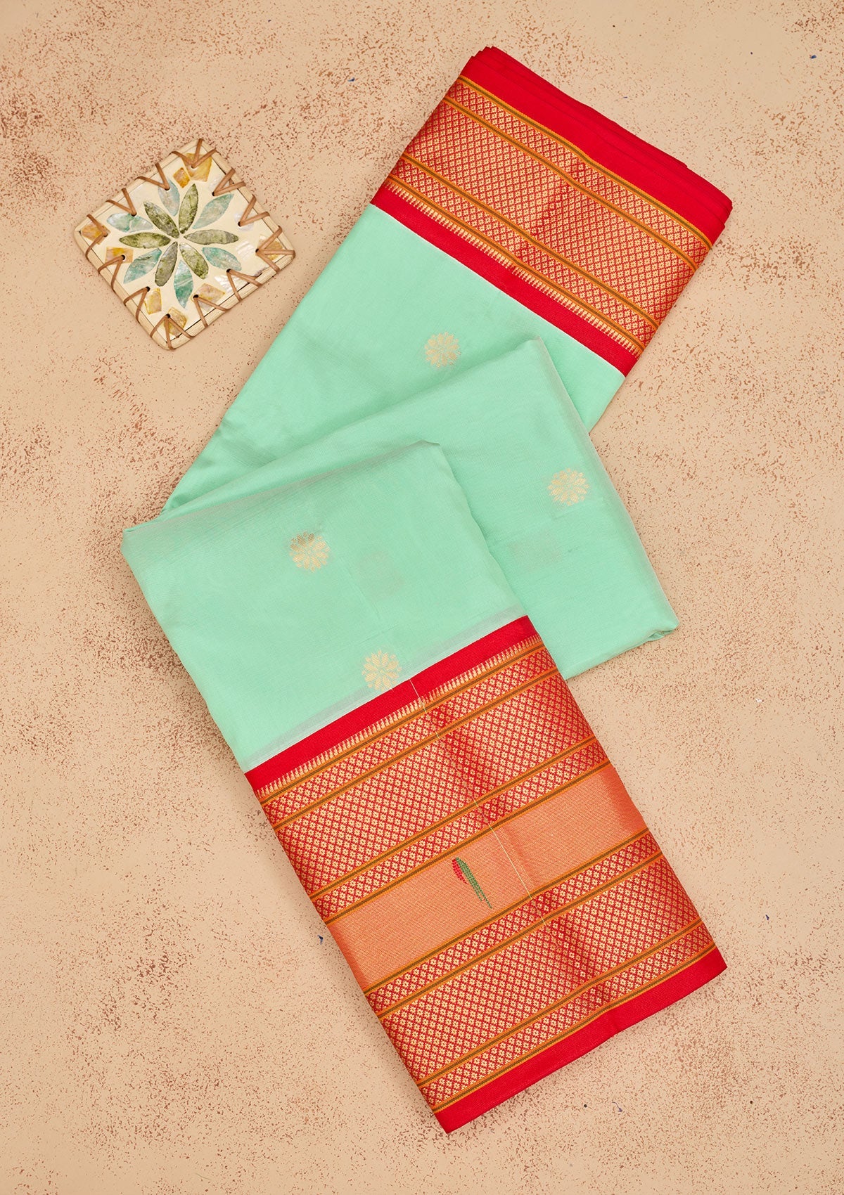 Sea Green Zariwork Pure Silk Saree-Koskii
