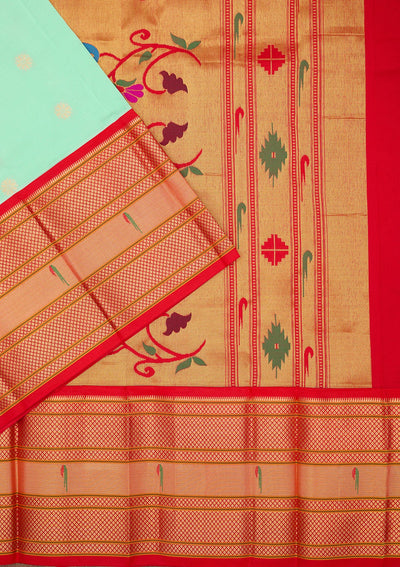 Sea Green Zariwork Pure Silk Saree-Koskii