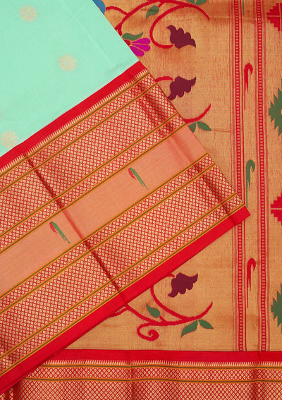 Sea Green Zariwork Pure Silk Saree-Koskii