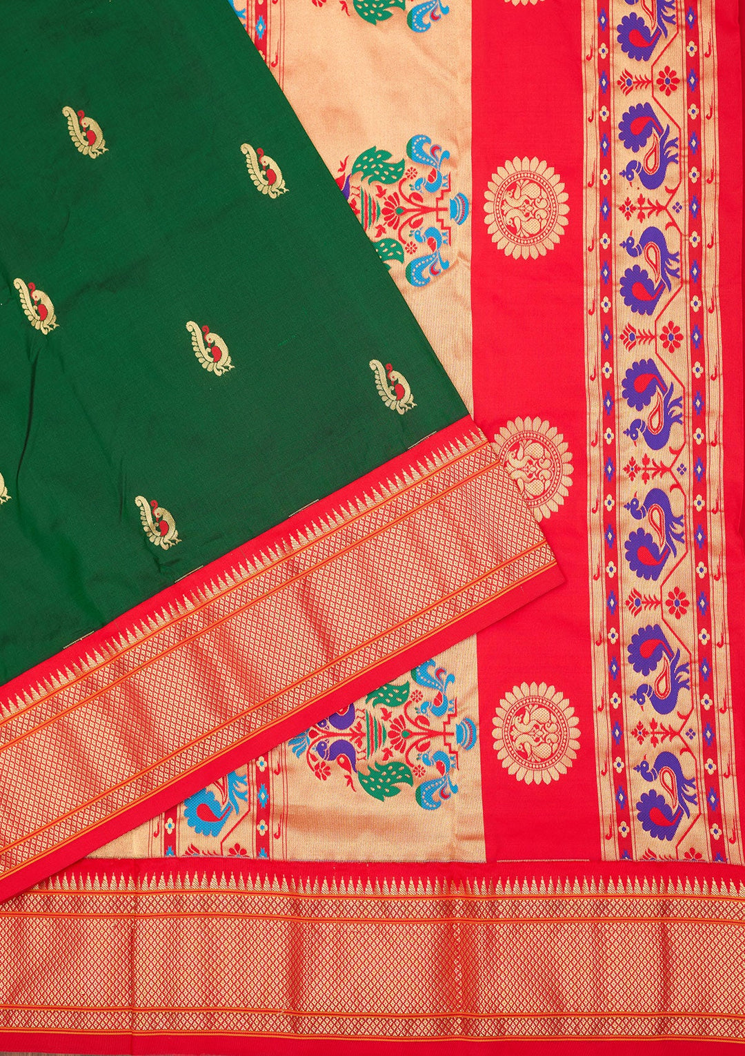 Bottle Green Zariwork Pure Silk Saree-Koskii