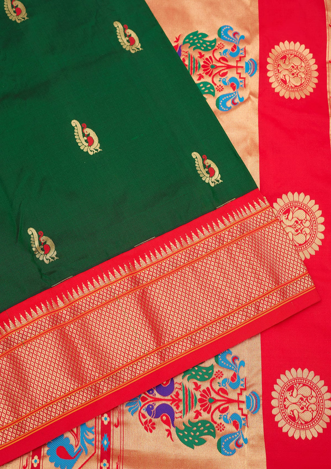 Bottle Green Zariwork Pure Silk Saree-Koskii