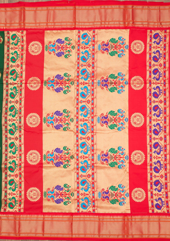 Bottle Green Zariwork Pure Silk Saree-Koskii