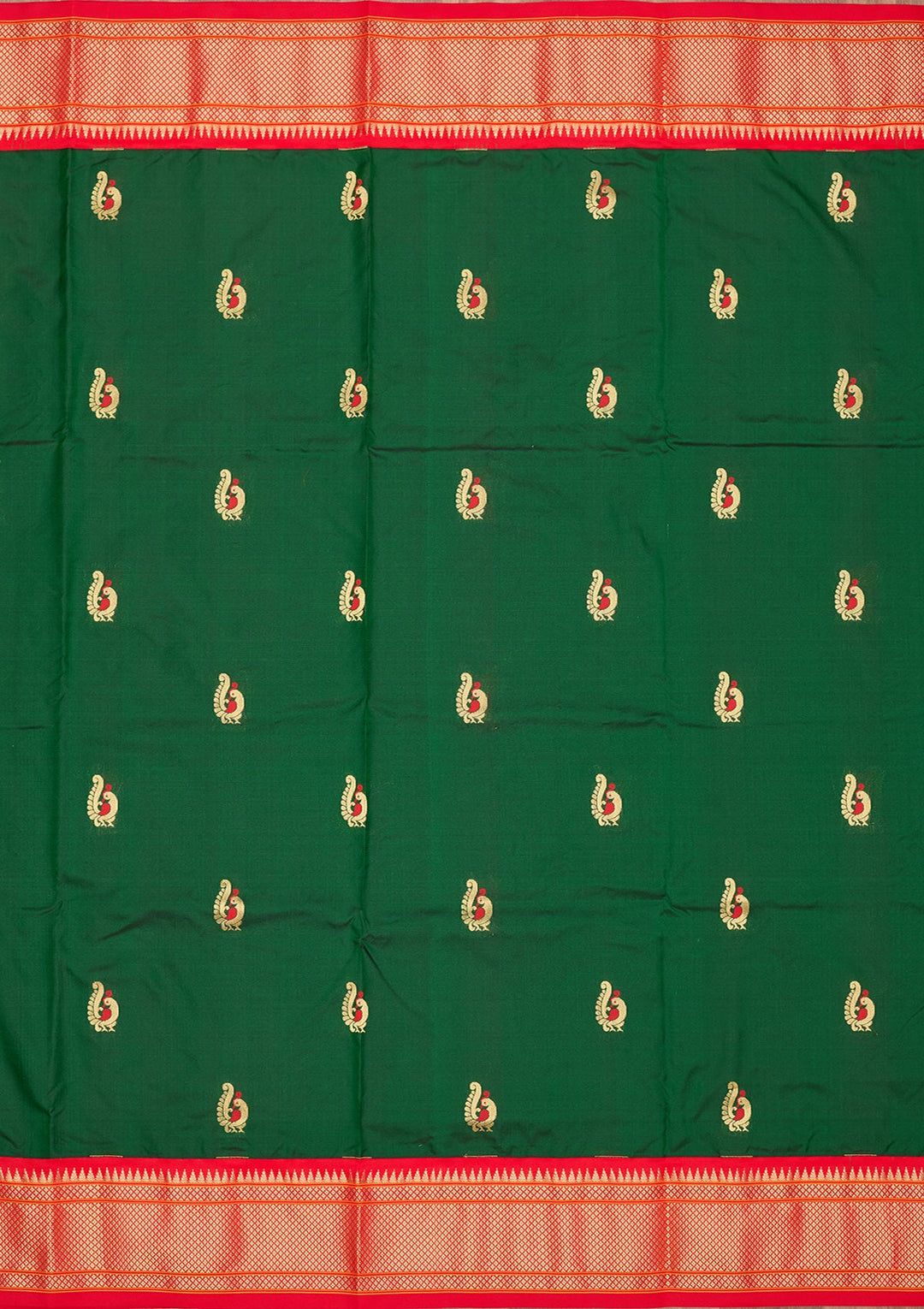 Bottle Green Zariwork Pure Silk Saree-Koskii