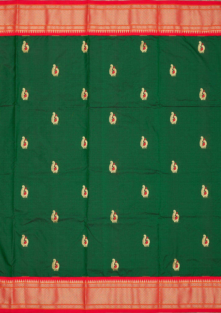 Bottle Green Zariwork Pure Silk Saree-Koskii