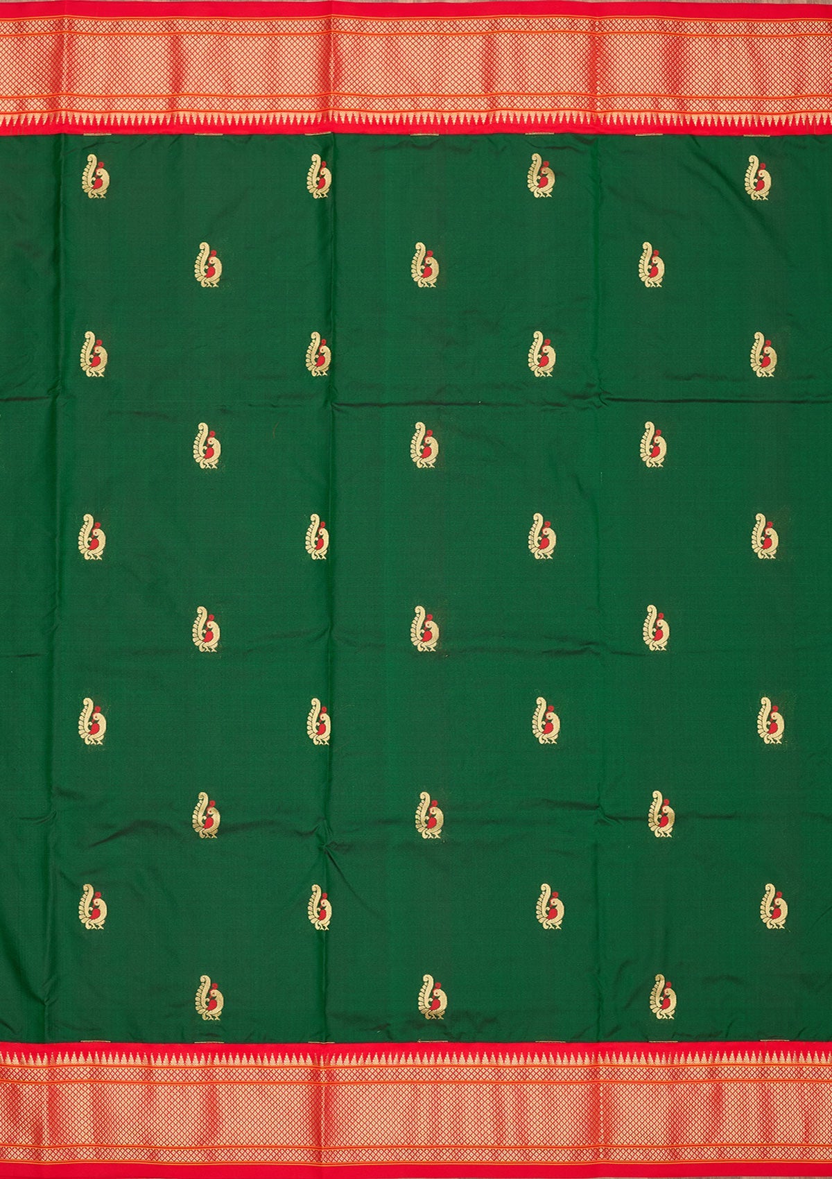 Bottle Green Zariwork Pure Silk Saree-Koskii