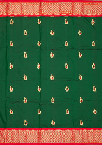 Bottle Green Zariwork Pure Silk Saree-Koskii