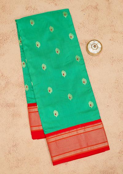 Peacock Green Zariwork Pure Silk Saree-Koskii