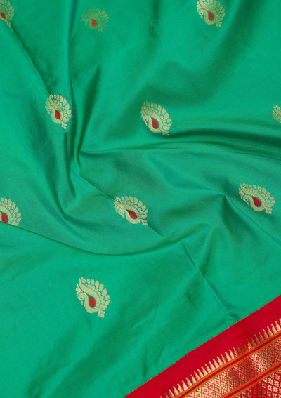 Peacock Green Zariwork Pure Silk Saree-Koskii