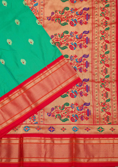 Peacock Green Zariwork Pure Silk Saree-Koskii