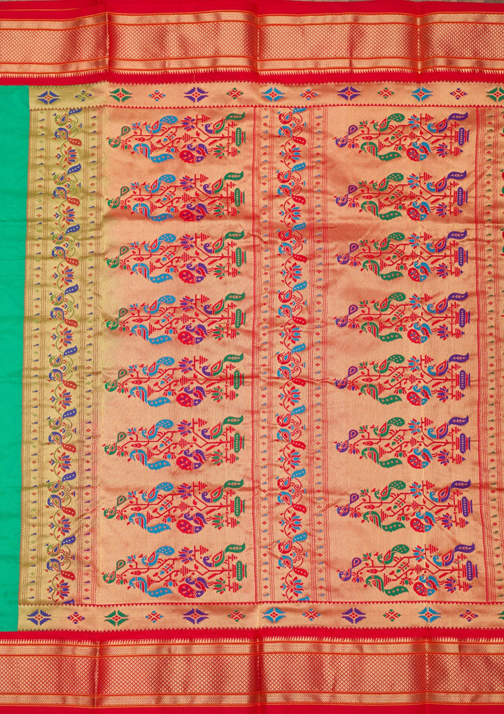 Peacock Green Zariwork Pure Silk Saree-Koskii