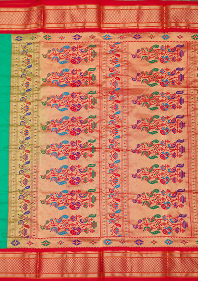 Peacock Green Zariwork Pure Silk Saree-Koskii