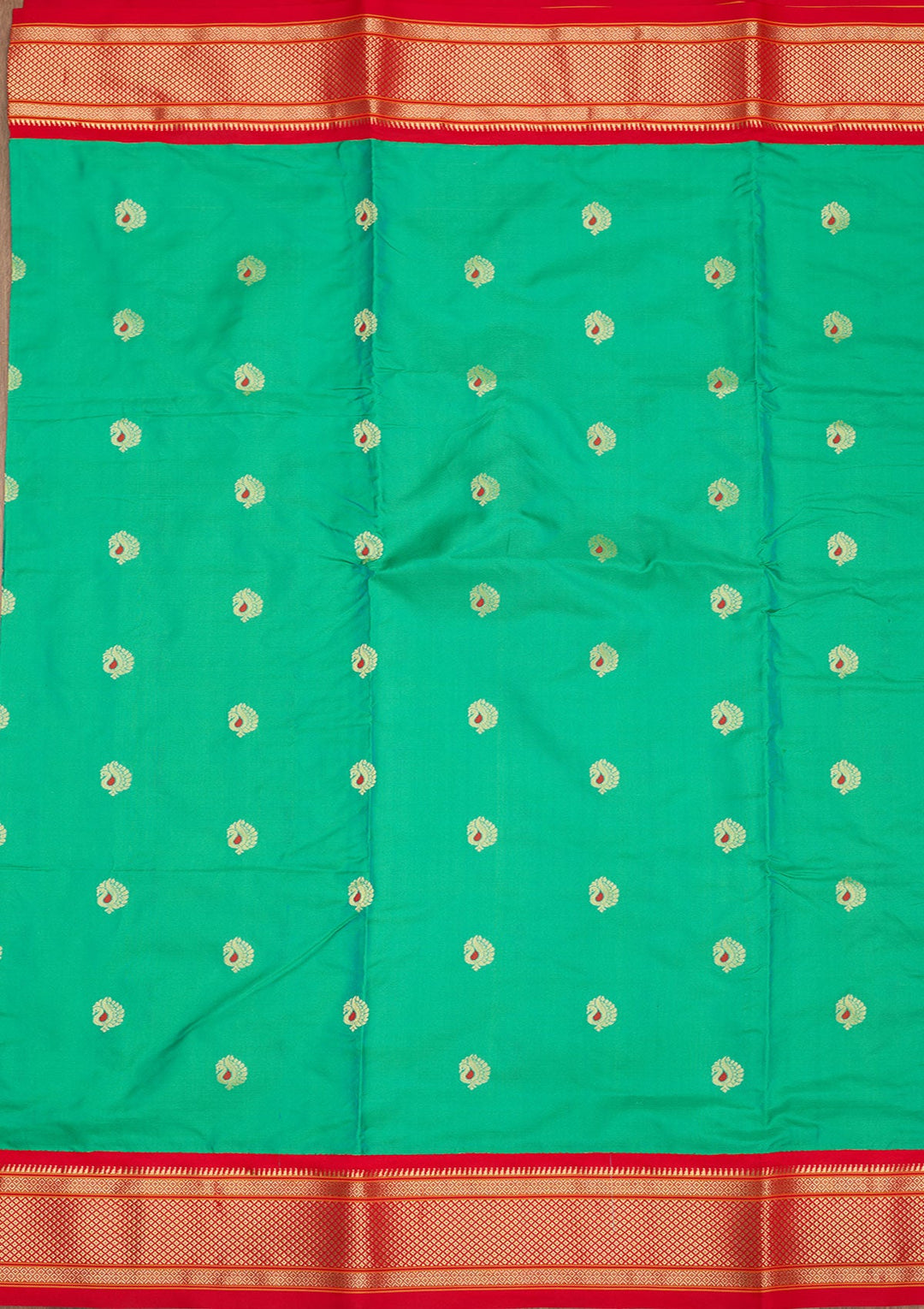 Peacock Green Zariwork Pure Silk Saree-Koskii