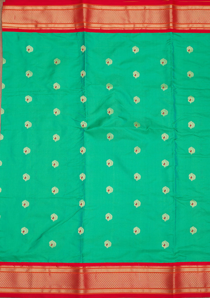 Peacock Green Zariwork Pure Silk Saree-Koskii