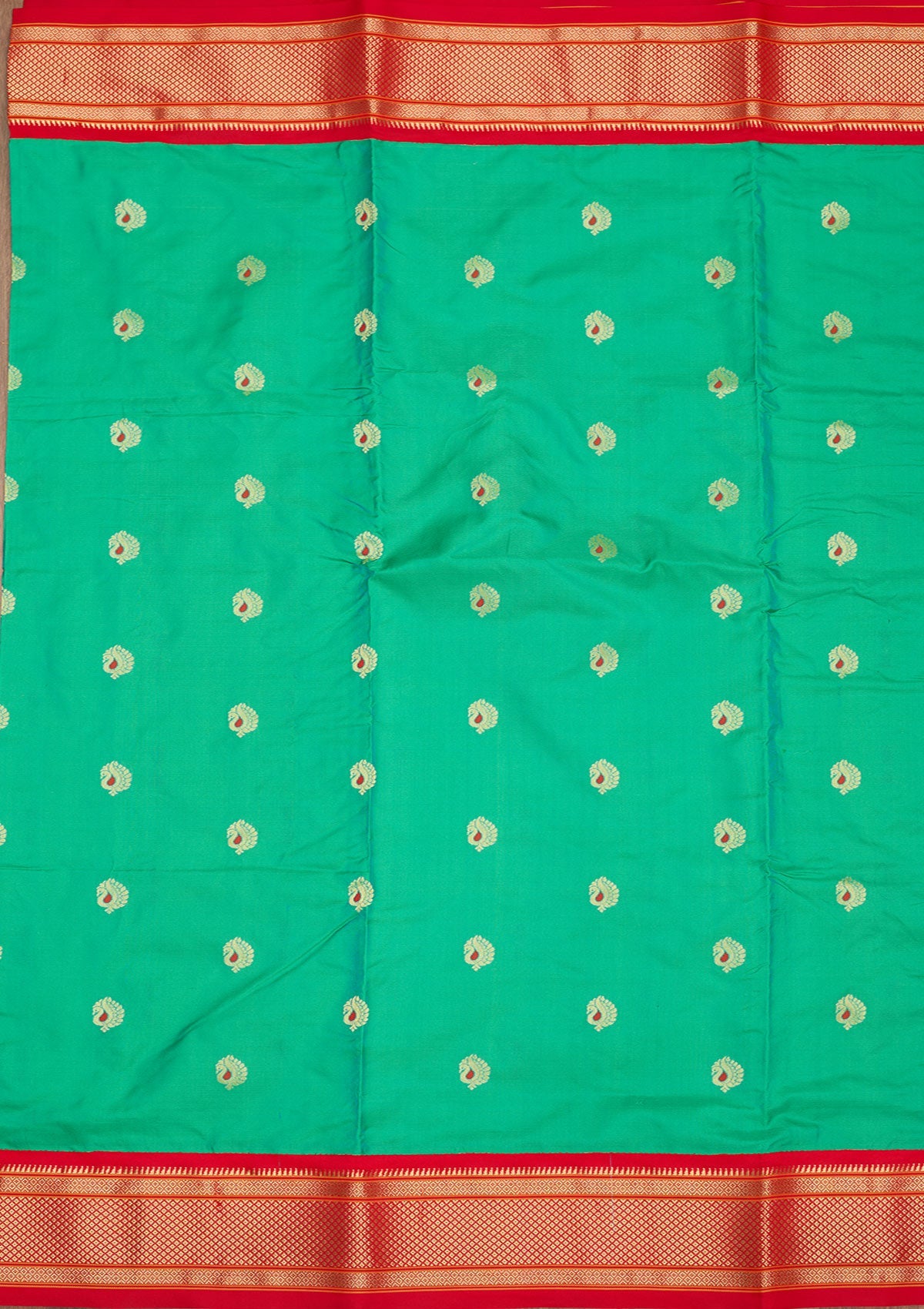Peacock Green Zariwork Pure Silk Saree-Koskii