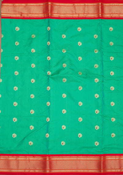 Peacock Green Zariwork Pure Silk Saree-Koskii