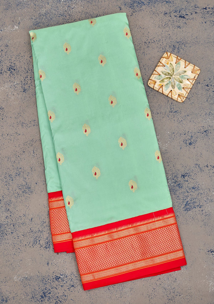 Sea Green Zariwork Pure Silk Saree-Koskii