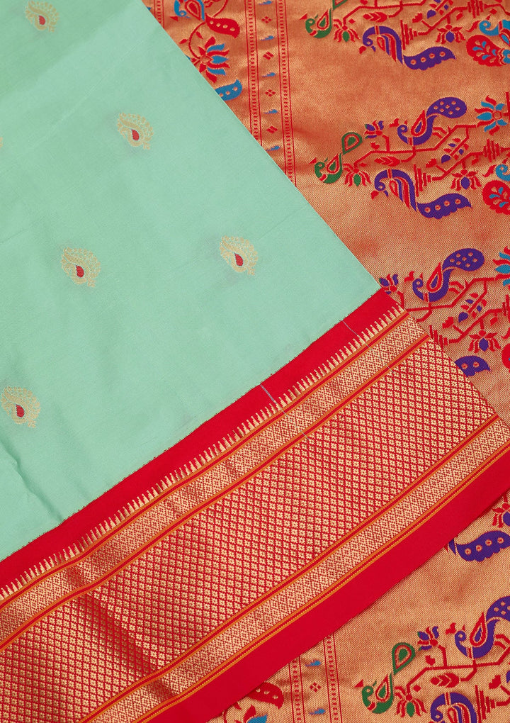Sea Green Zariwork Pure Silk Saree-Koskii