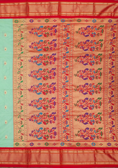 Sea Green Zariwork Pure Silk Saree-Koskii