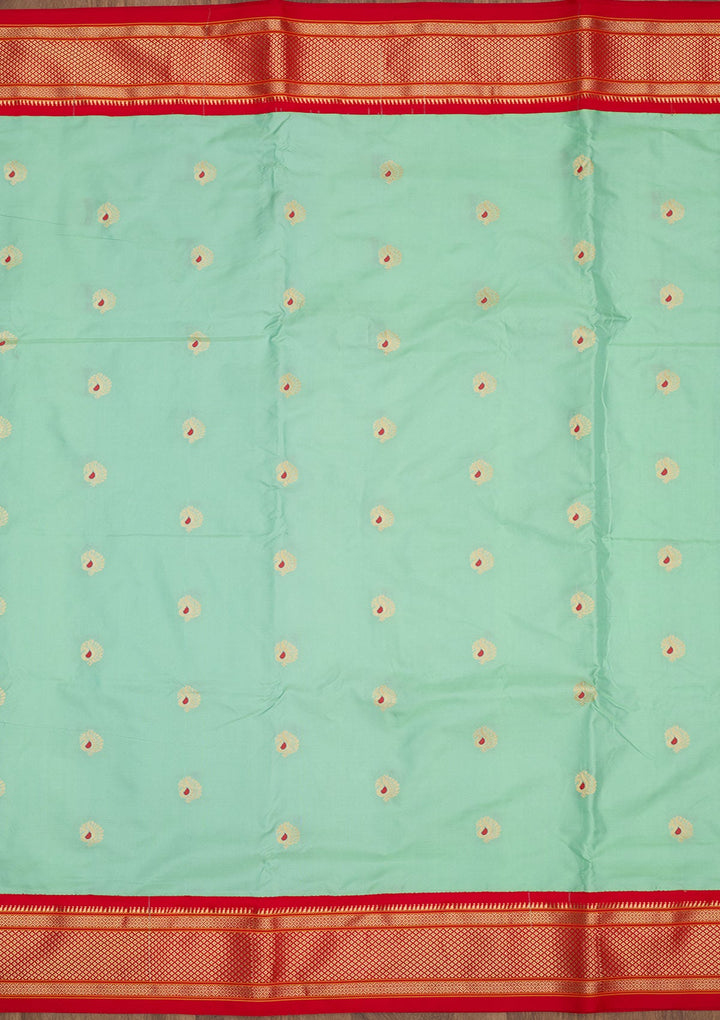 Sea Green Zariwork Pure Silk Saree-Koskii