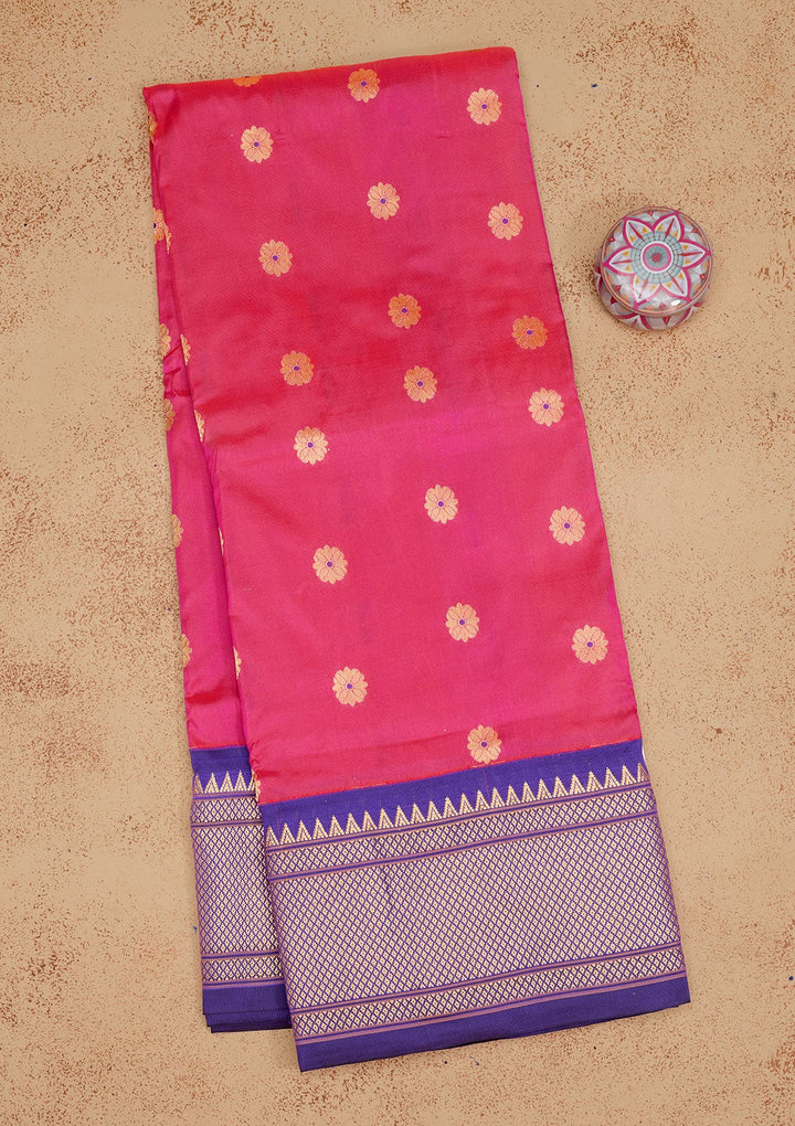 Magenta Pink Zariwork Pure Silk Saree-Koskii