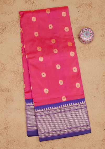 Magenta Pink Zariwork Pure Silk Saree-Koskii