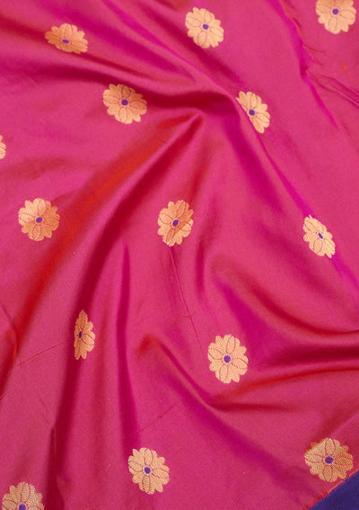 Magenta Pink Zariwork Pure Silk Saree-Koskii