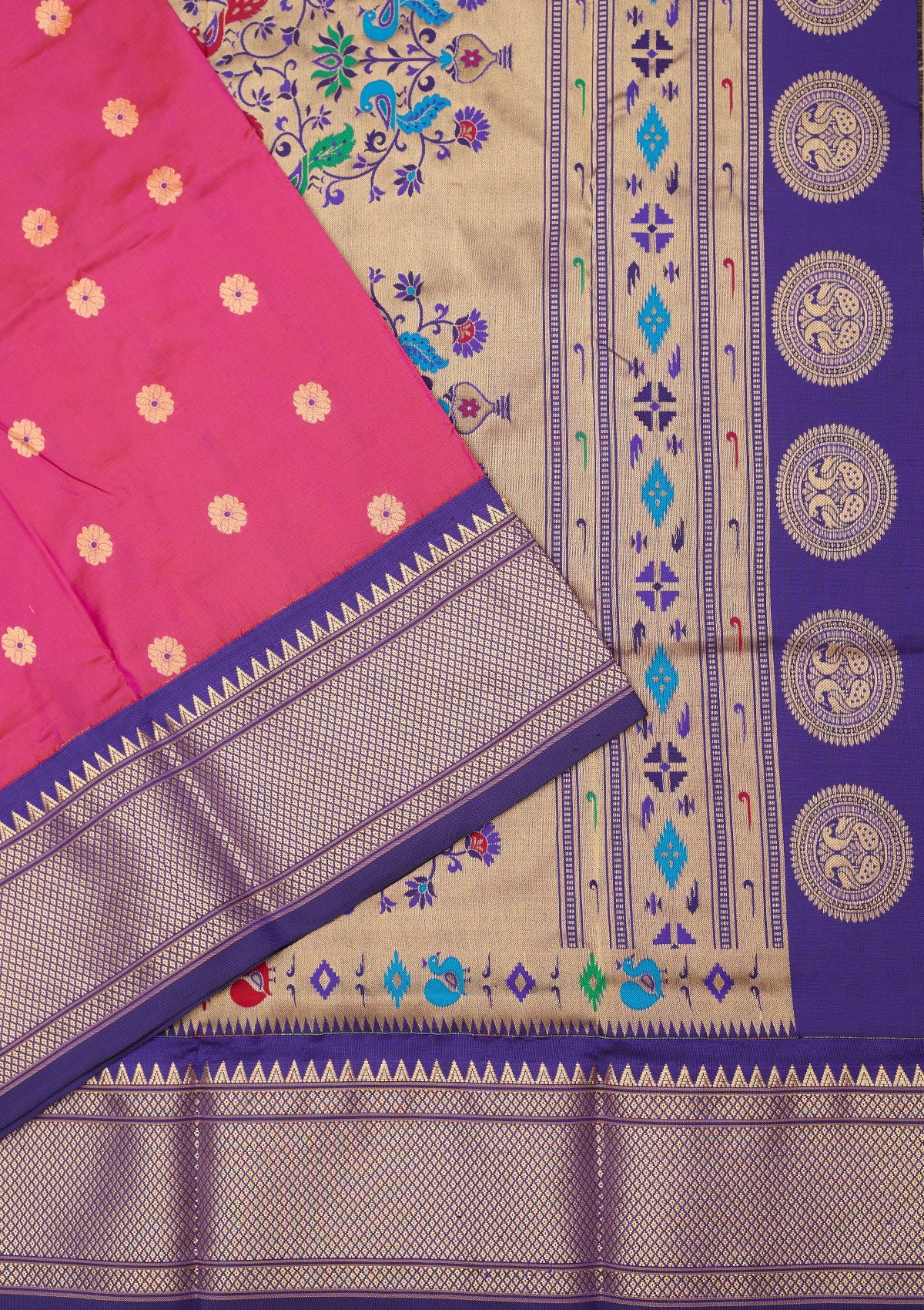 Magenta Pink Zariwork Pure Silk Saree-Koskii