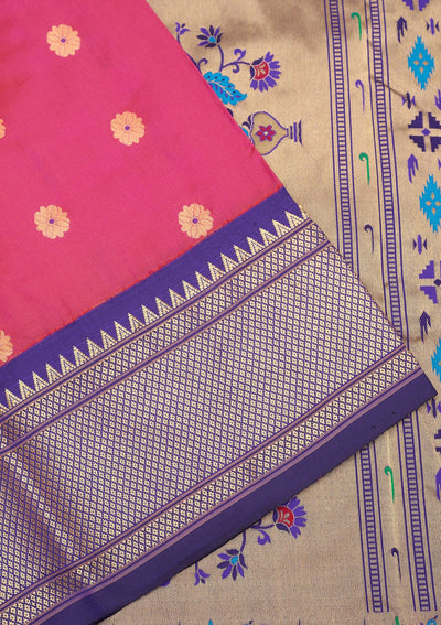 Magenta Pink Zariwork Pure Silk Saree-Koskii