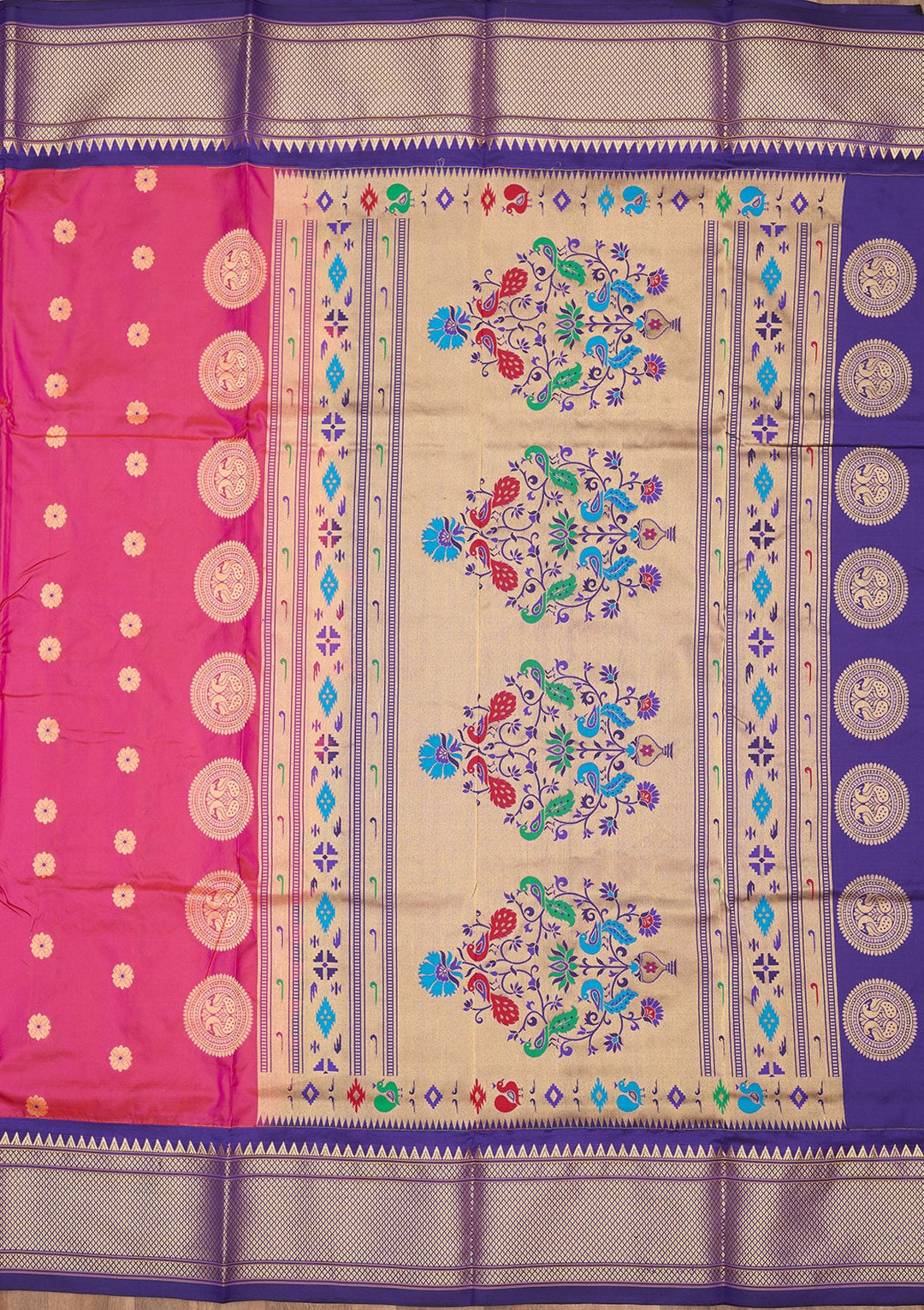 Magenta Pink Zariwork Pure Silk Saree-Koskii