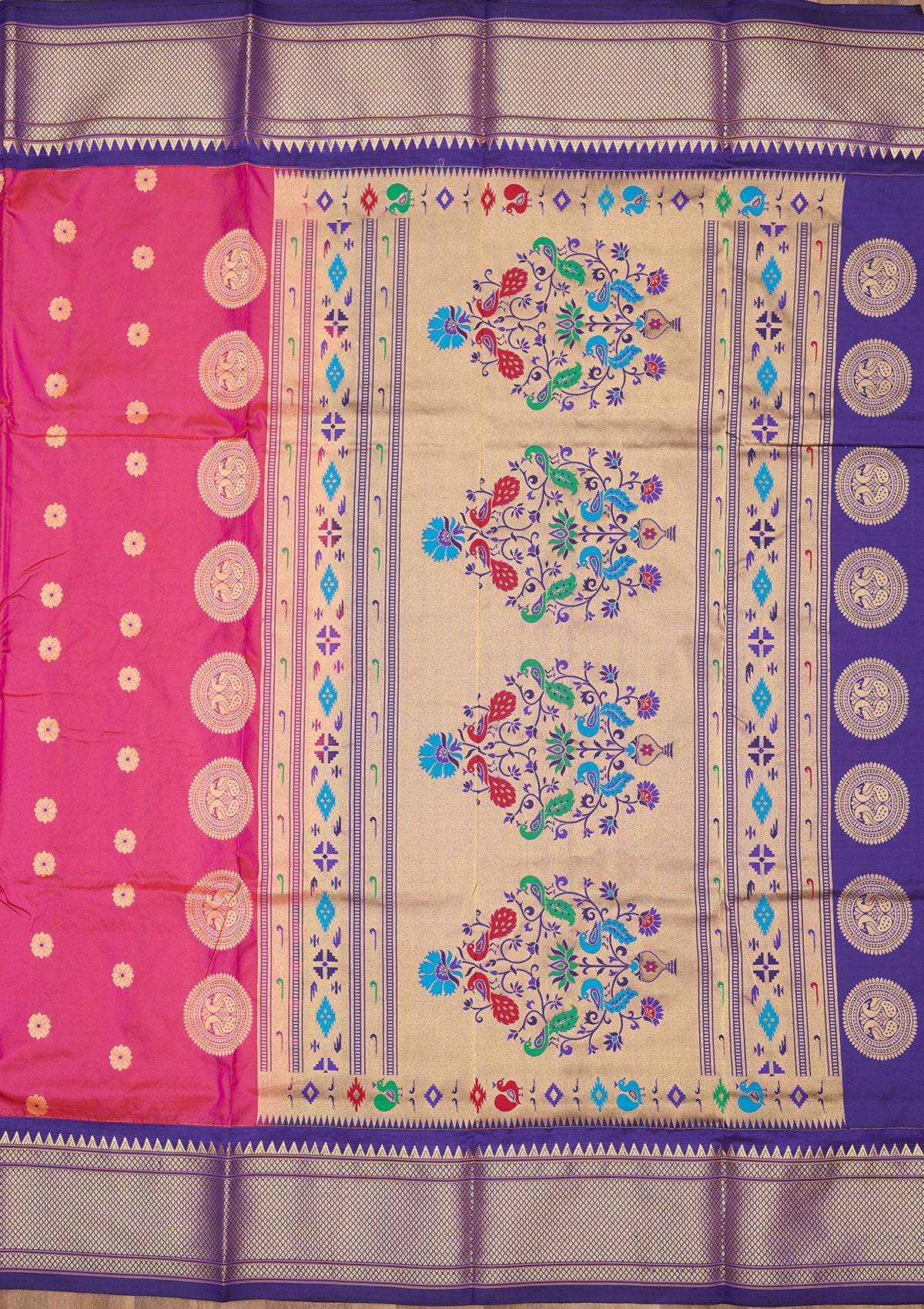 Magenta Pink Zariwork Pure Silk Saree-Koskii