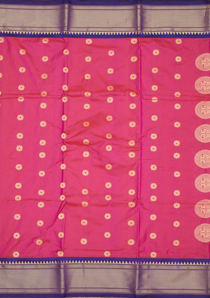Magenta Pink Zariwork Pure Silk Saree-Koskii