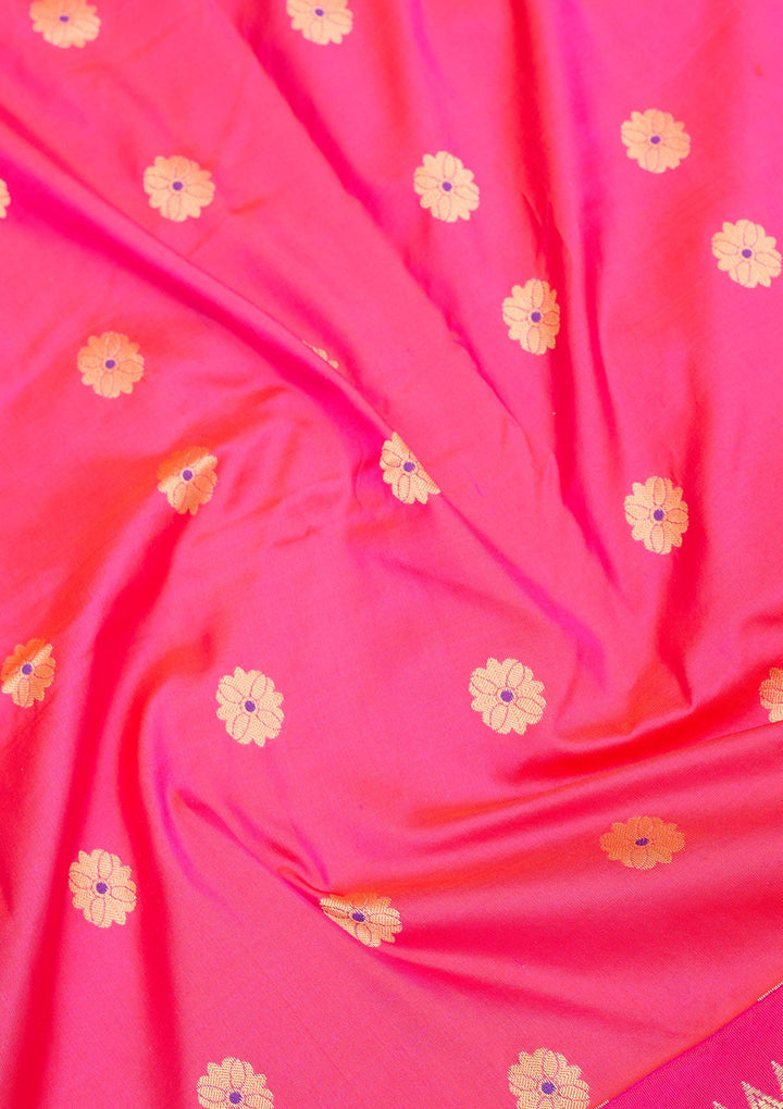 Rani Pink Zariwork Pure Silk Saree-Koskii