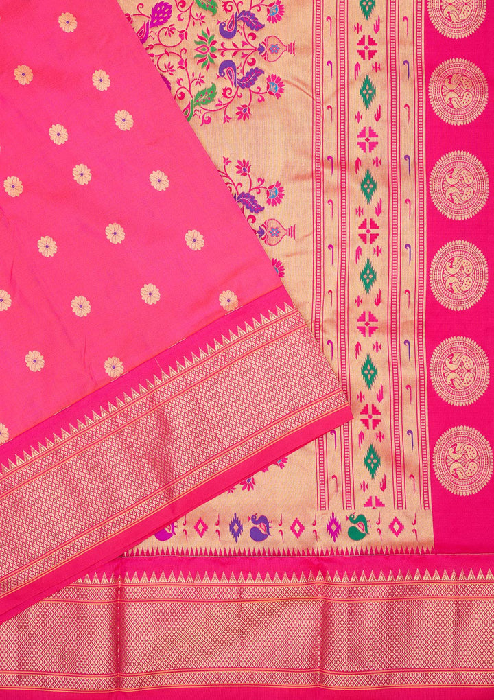 Rani Pink Zariwork Pure Silk Saree-Koskii