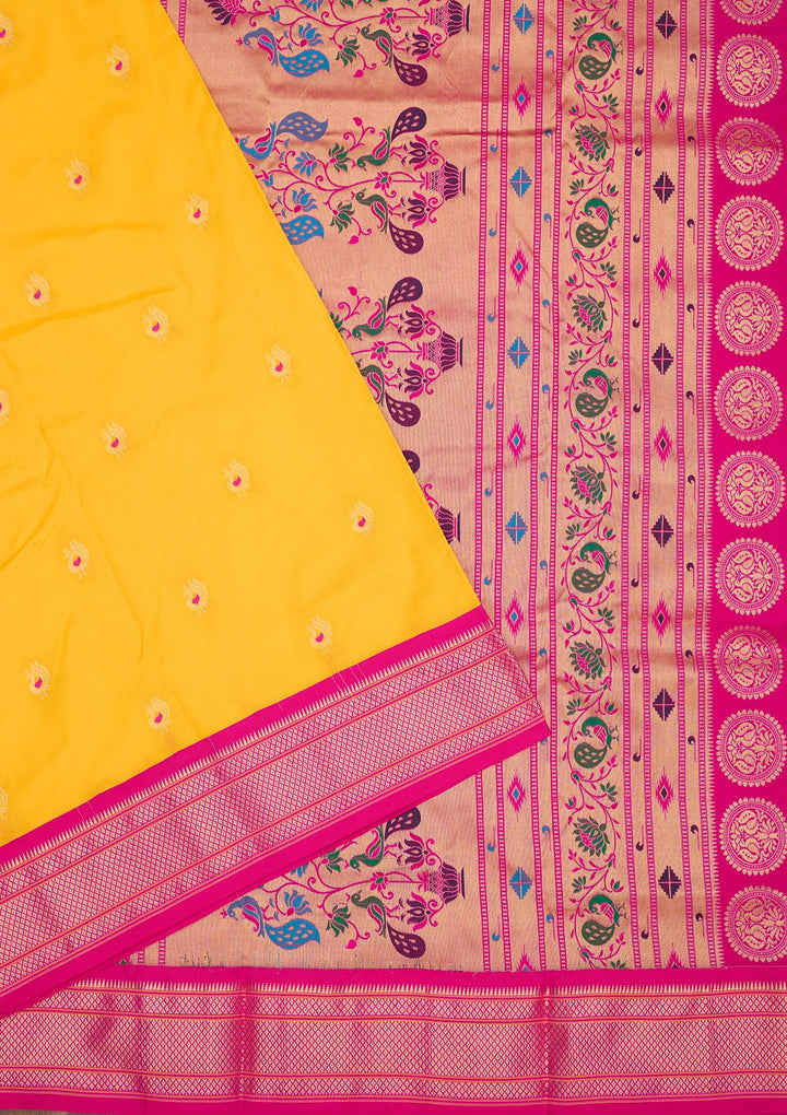 Yellow Zariwork Pure Silk Saree-Koskii