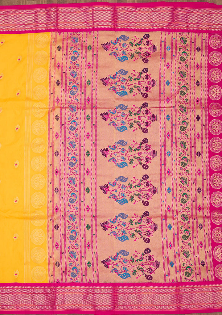 Yellow Zariwork Pure Silk Saree-Koskii