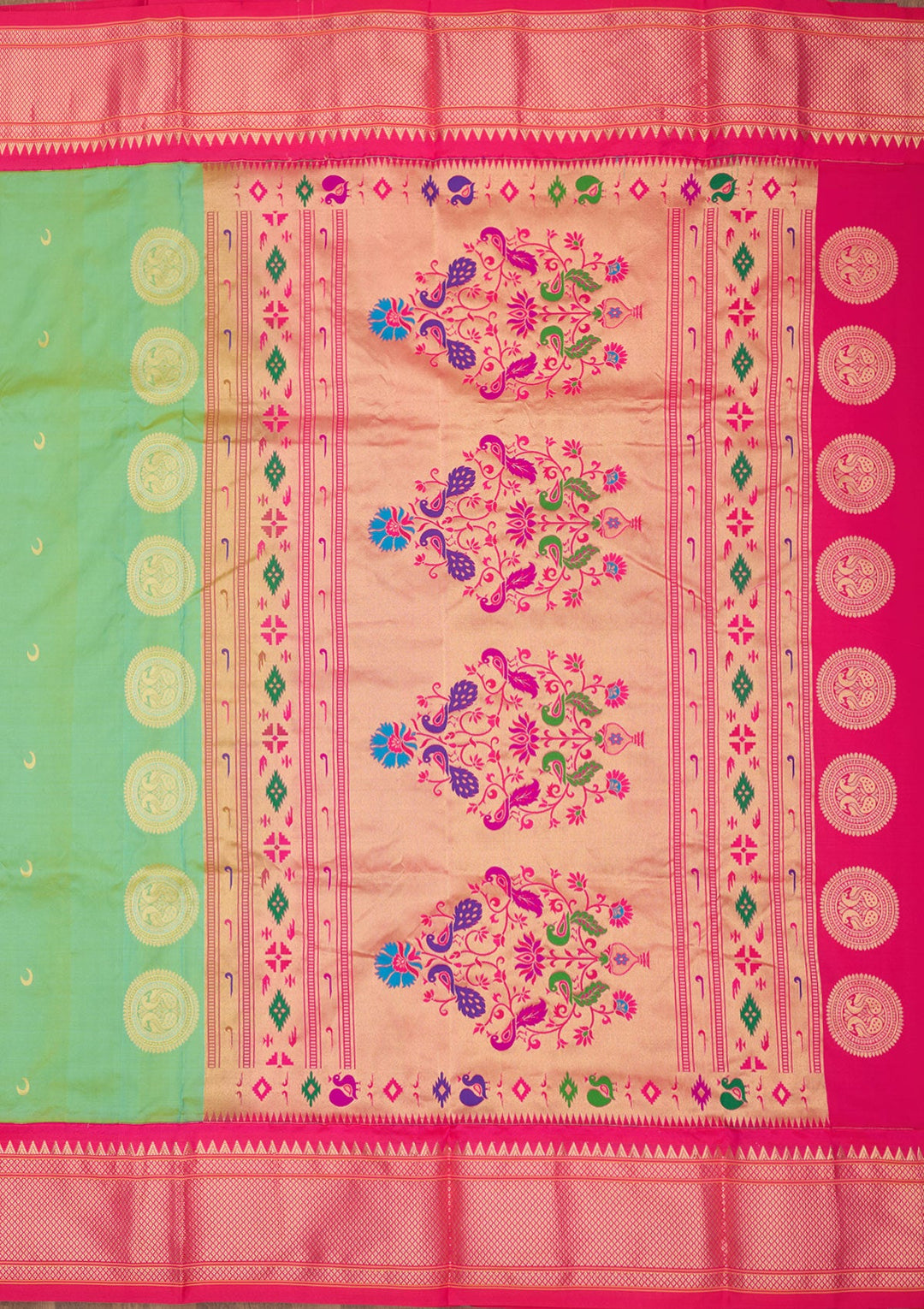Peacock Green Zariwork Pure Silk Saree-Koskii
