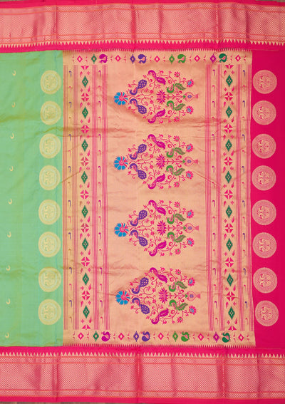 Peacock Green Zariwork Pure Silk Saree-Koskii
