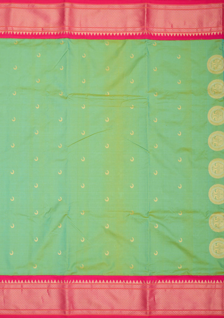 Peacock Green Zariwork Pure Silk Saree-Koskii