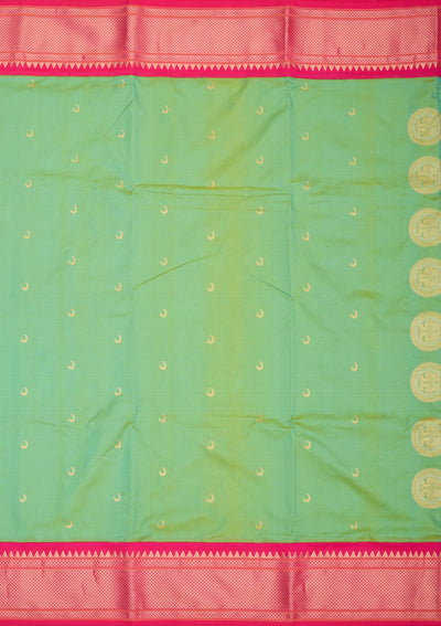 Peacock Green Zariwork Pure Silk Saree-Koskii