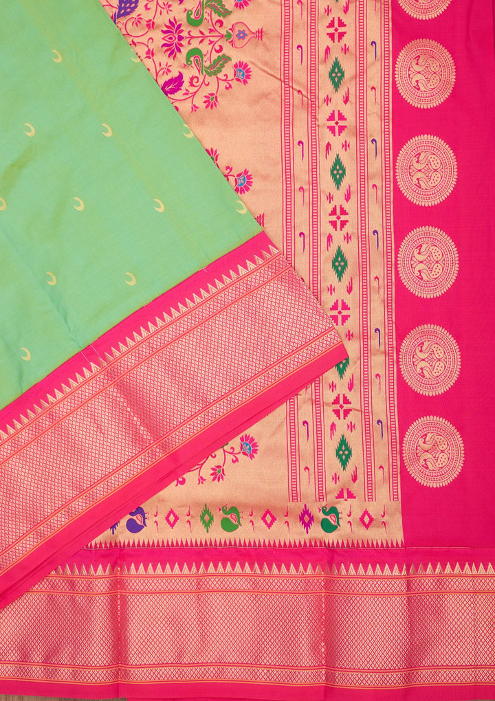 Peacock Green Zariwork Pure Silk Saree-Koskii