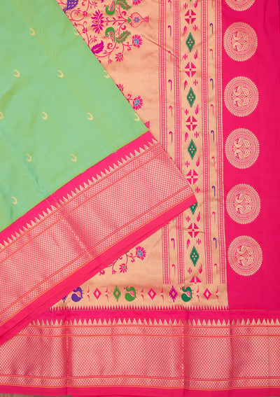 Peacock Green Zariwork Pure Silk Saree-Koskii