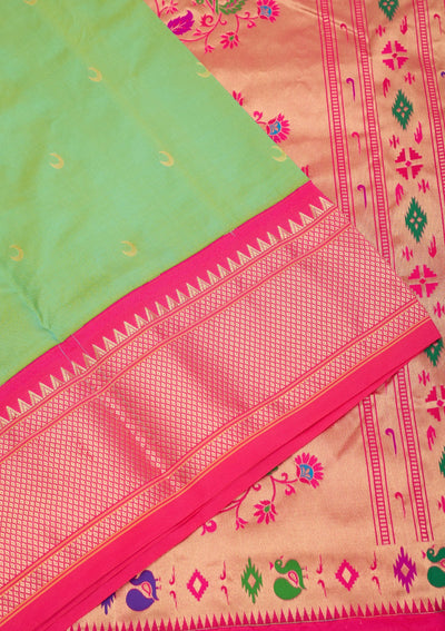 Peacock Green Zariwork Pure Silk Saree-Koskii