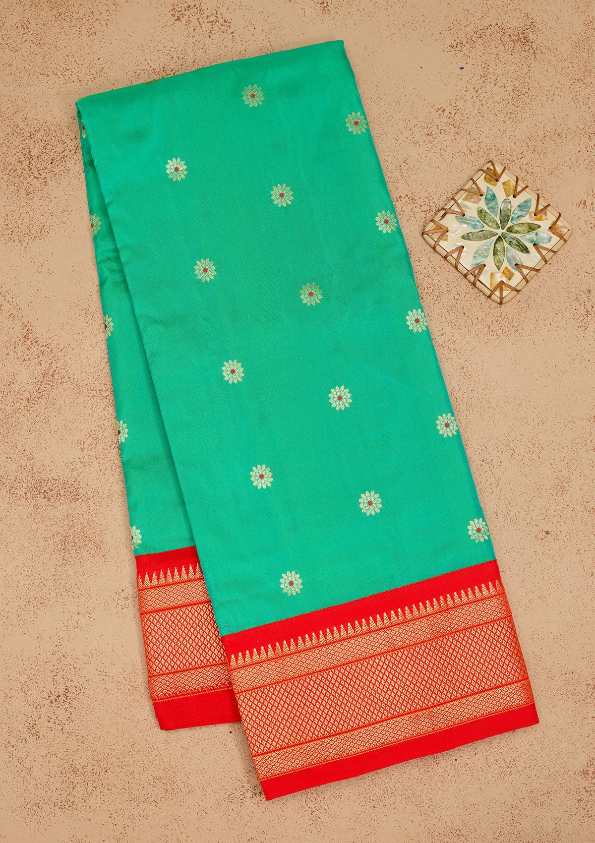 Peacock Green Zariwork Pure Silk Saree-Koskii