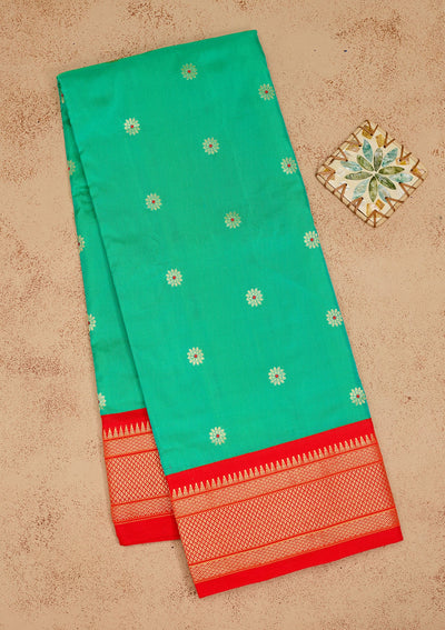 Peacock Green Zariwork Pure Silk Saree-Koskii